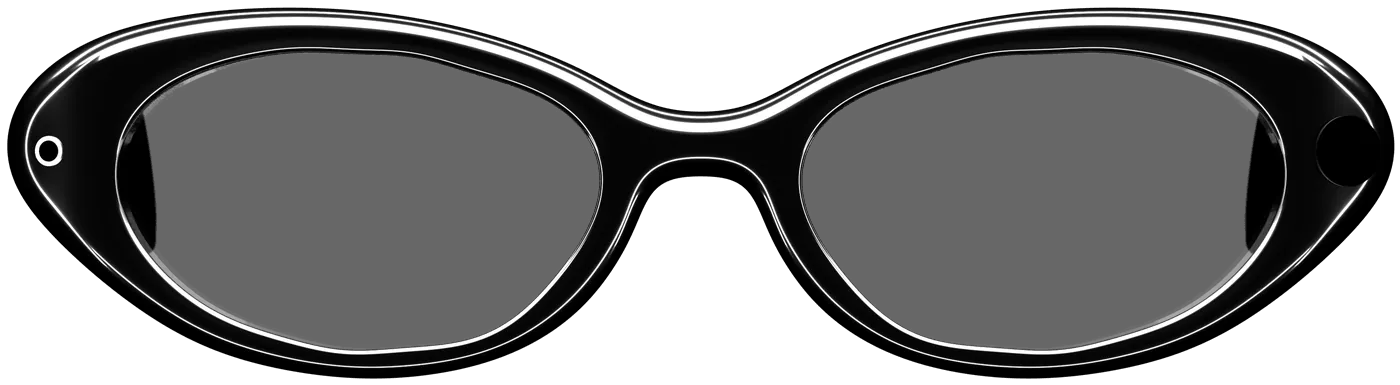 Design render of Blink One, seen from the front: an oval black frame, its outline caught in thin lines of light.